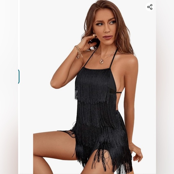 NWOT- Women's Sexy Fringe Halter Waist Tie Back Sleeveless Romper/ Jumpsuit - Picture 4 of 12